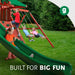 Gorilla Playsets Sun Palace Deluxe Swing Set – children using the long scoop slide and swings