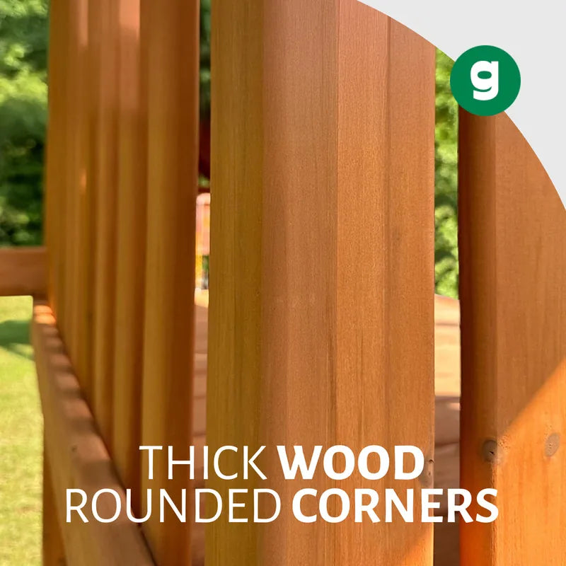 Gorilla Playsets Sun Palace Deluxe Swing Set – rounded edges on the thick cedar posts