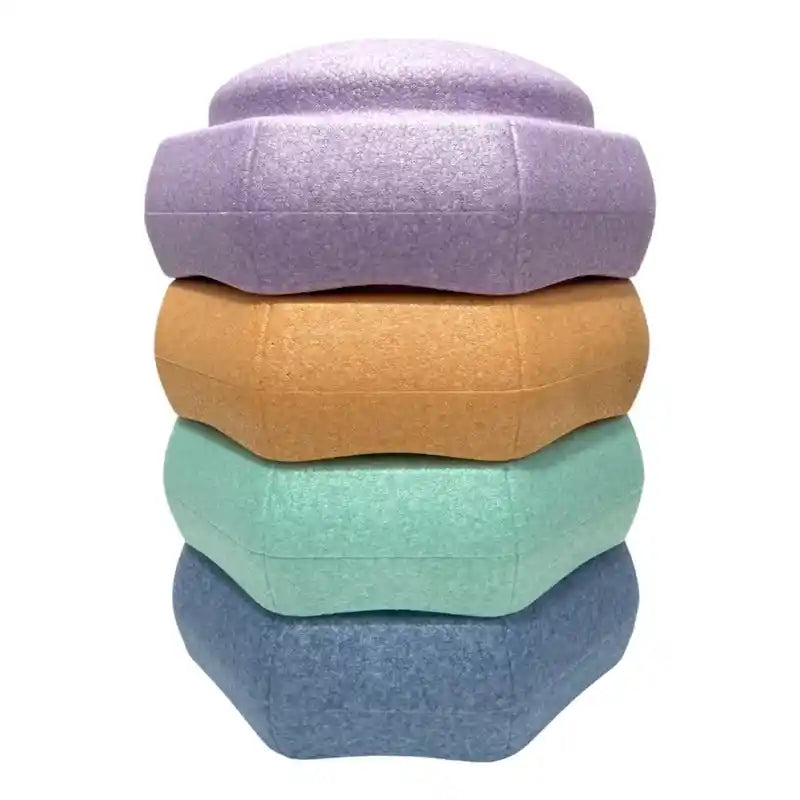 Green Elephant Pastel Rainbow Stepping Stones – child balancing on pastel stones