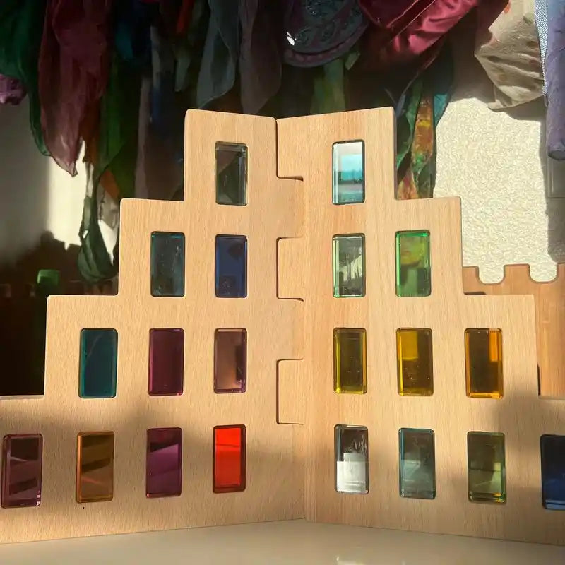 Green Elephant Rainbow Lucite Building Blocks - 50 Piece Set – light and color play with lucite blocks