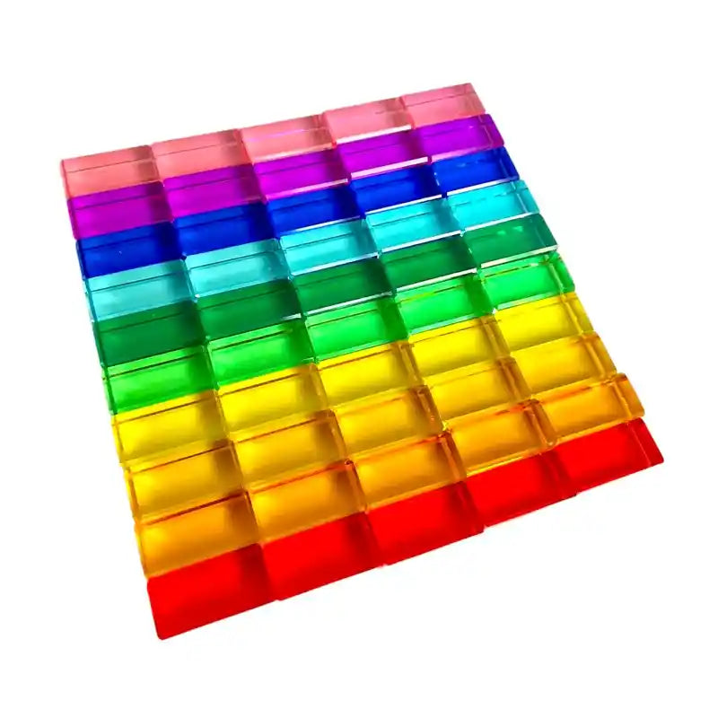 Green Elephant Rainbow Lucite Building Blocks - 50 Piece Set – translucent block detail view 1