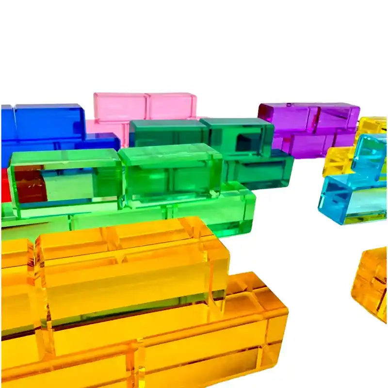 Green Elephant Rainbow Lucite Building Blocks - 50 Piece Set – translucent block stacking view