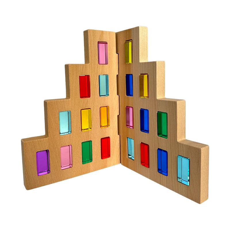 Green Elephant Rainbow Lucite Building Blocks - 50 Piece Set – translucent building arrangement