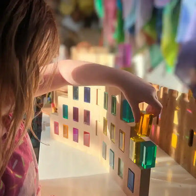 Green Elephant Rainbow Lucite Building Blocks - 50 Piece Set – translucent blocks lifestyle play