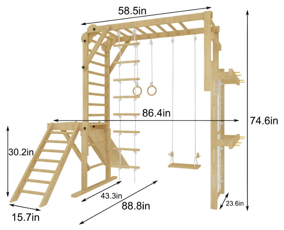 Grove Foldable Indoor Jungle Gym Rainbow dimensions diagram