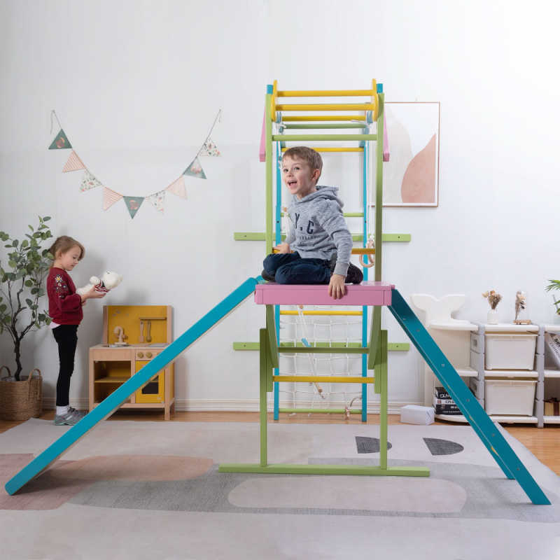 Grove Foldable Indoor Jungle Gym Rainbow side view with child climbing