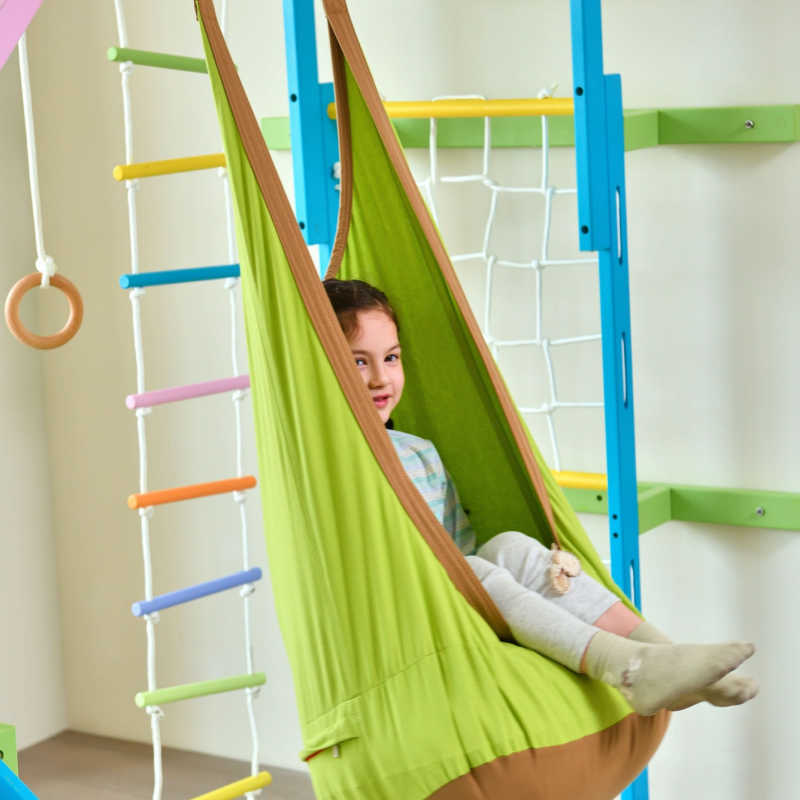 Grove Wall Mounted Indoor Jungle Gym Rainbow slide ladder and sensory swing