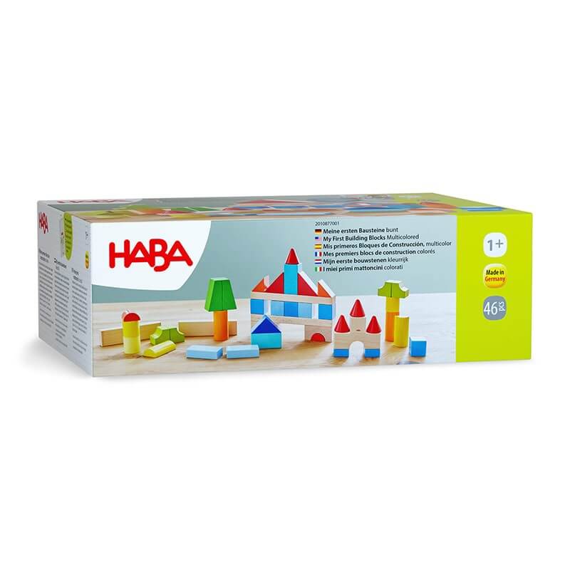 HABA Colored Wooden Building Blocks - 46 Piece Set – colorful blocks with packaging
