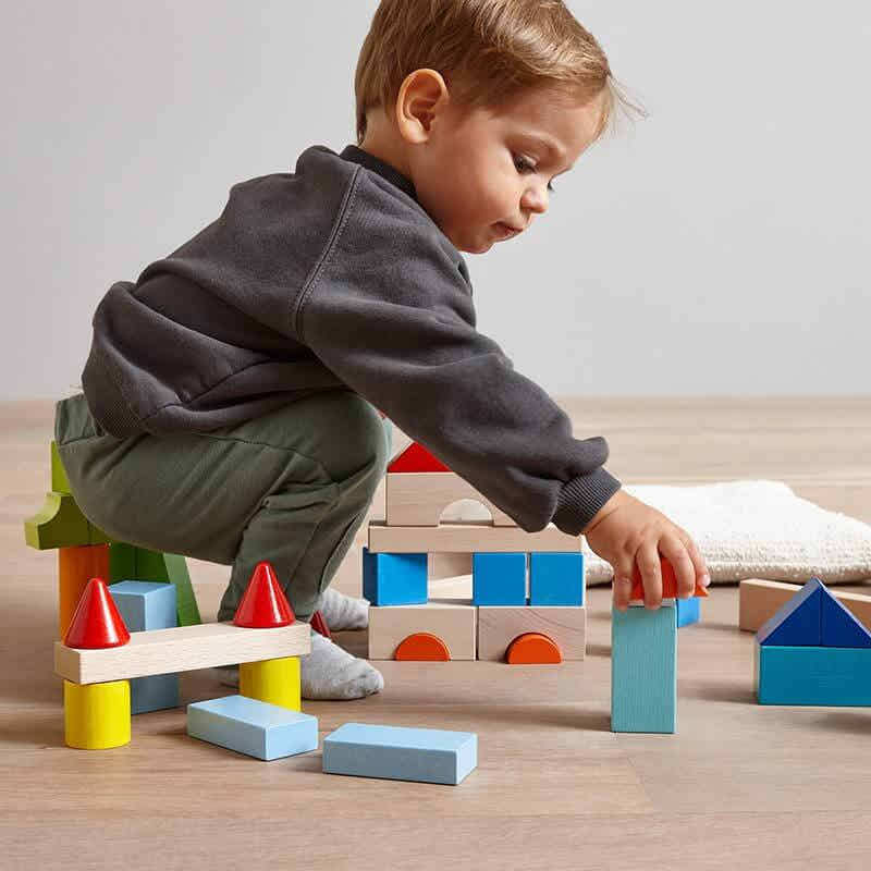 HABA Colored Wooden Building Blocks - 46 Piece Set – child stacking colorful wooden blocks