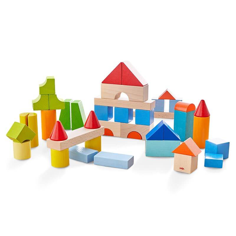 HABA Colored Wooden Building Blocks - 46 Piece Set – wooden blocks in assorted shapes