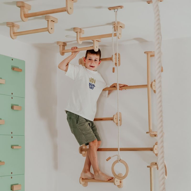 Home Monkey Bars – kid climbing a vertical wall-bar arrangement
