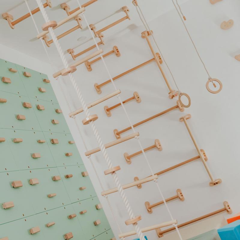 Home Monkey Bars – long wall bars beneath a ceiling climbing route