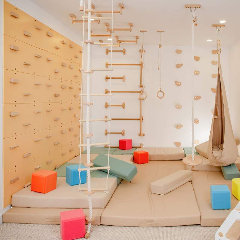 Indoor Play Gym – Soft Sand wall panels with bars ropes and optional floor mats