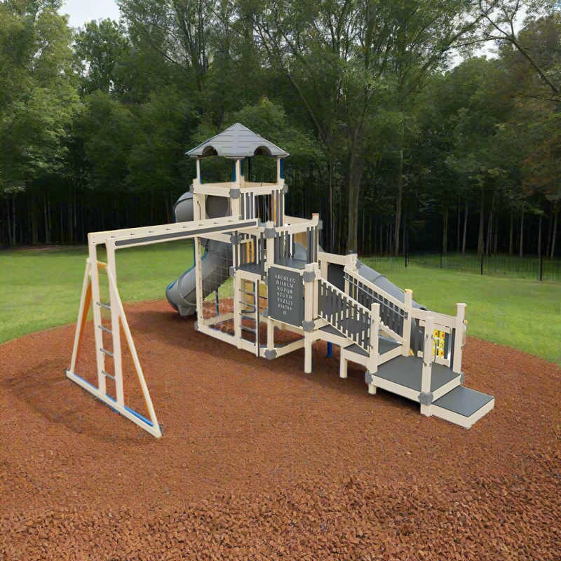 junior cruiser vinyl playground set in almond and white in a park