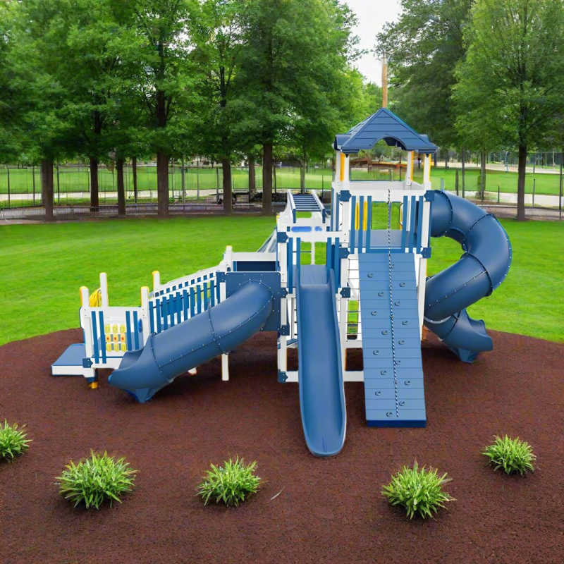 junior cruiser vinyl playground set in blue and white in a park