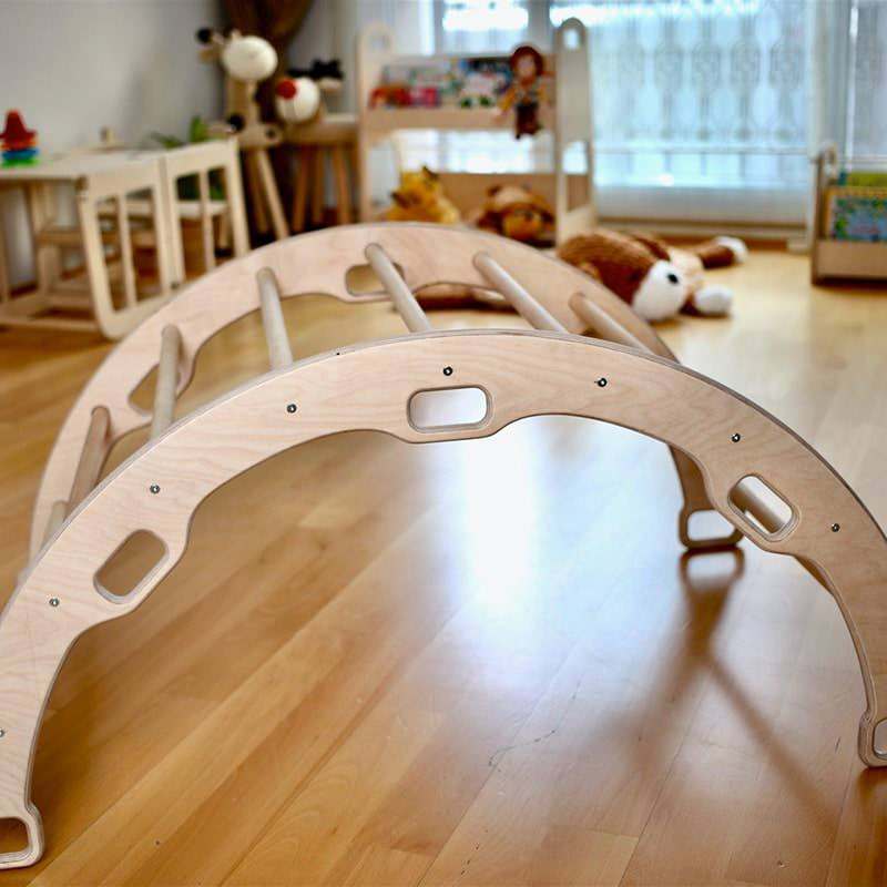 Kidodido 5 Pieces Climbing Set - Climbing Triangle / Arch Rocker, XL Pillow and 2 Ramps - climbing arch close-up in a playroom