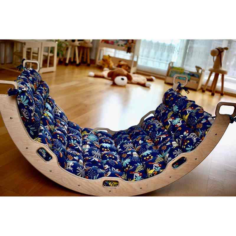 Kidodido 5 Pieces Climbing Set - Climbing Triangle / Arch Rocker, XL Pillow and 2 Ramps - arch rocker with Jungle pillow in a playroom