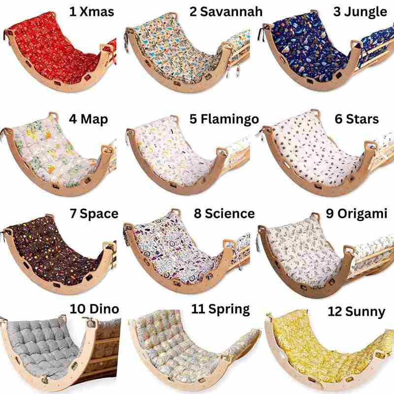 Kidodido 5 Pieces Climbing Set - Climbing Triangle / Arch Rocker, XL Pillow and 2 Ramps - twelve pillow design options