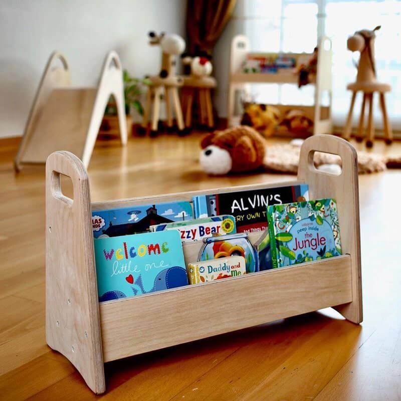 Kidodido Toddler Bookshelf With Natural Wood Finish With Children's Books