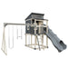 kingdom lodge playhouse with slide and swing almond gray front left
