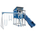 kingdom lodge playhouse with slide and swing ash wood blue front left