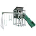 kingdom lodge playhouse with slide and swing ash wood green front left