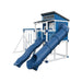 kingdom lodge playhouse with slide and swing white blue front right