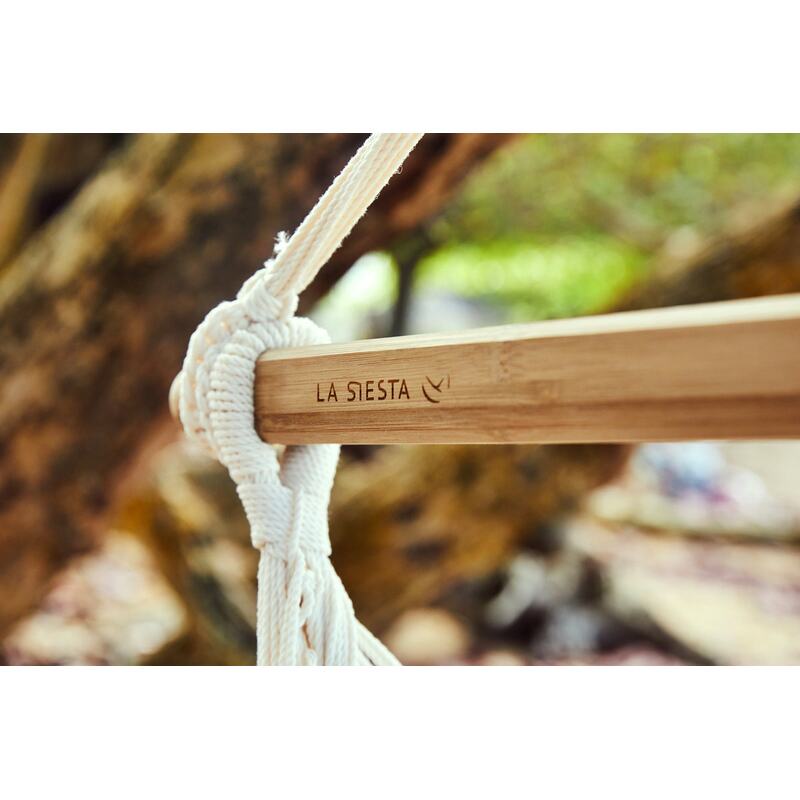 Domingo Sea Salt - Weather-Resistant Basic Hammock Chair – bamboo bar and knotted cord detail