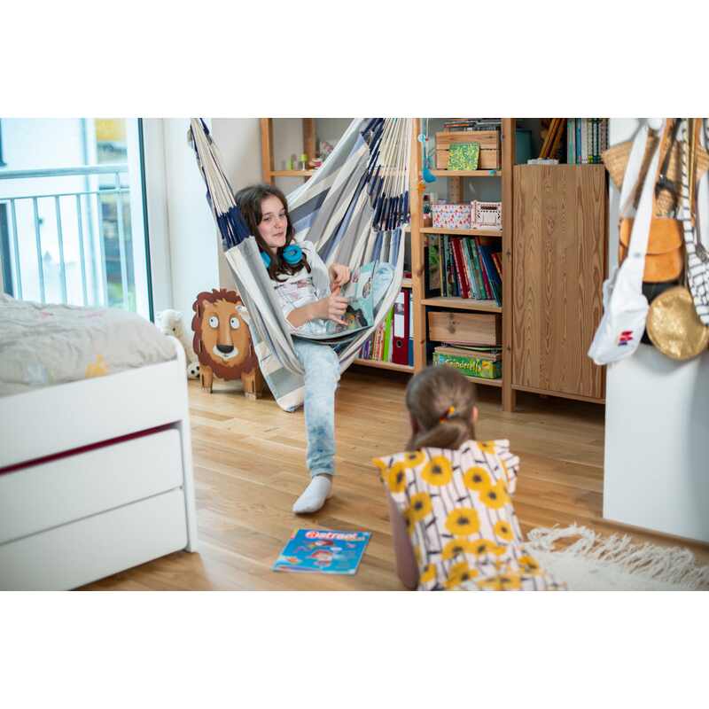 Domingo Sea Salt - Weather-Resistant Basic Hammock Chair – bedroom chair with a kid nearby