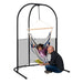 Domingo Sea Salt - Weather-Resistant Basic Hammock Chair – kid seated in the chair on a separately sold Arcada stand while an adult reads beside them