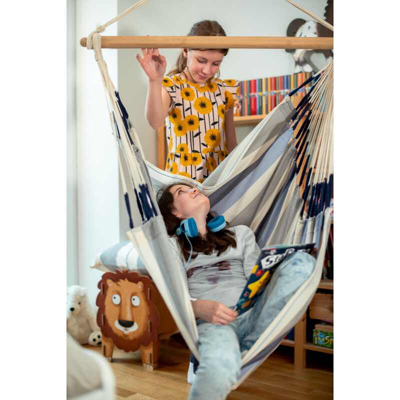 Domingo Sea Salt - Weather-Resistant Basic Hammock Chair – kid beside the seated chair user