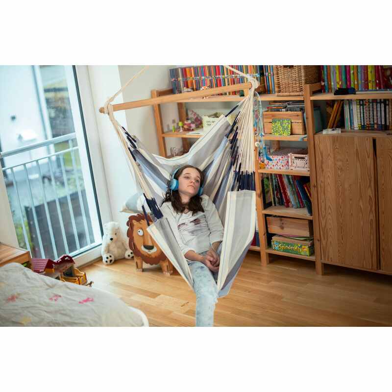 Domingo Sea Salt - Weather-Resistant Basic Hammock Chair – person seated in a bedroom reading corner