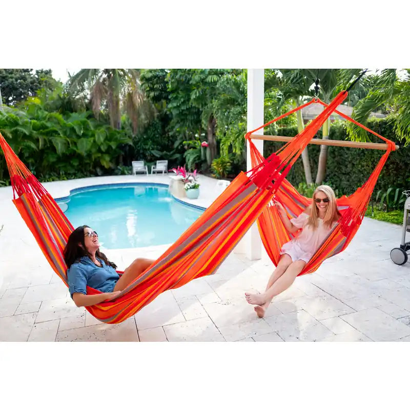 Domingo Toucan - Weather-Resistant Basic Hammock Chair – two chairs in a poolside setting