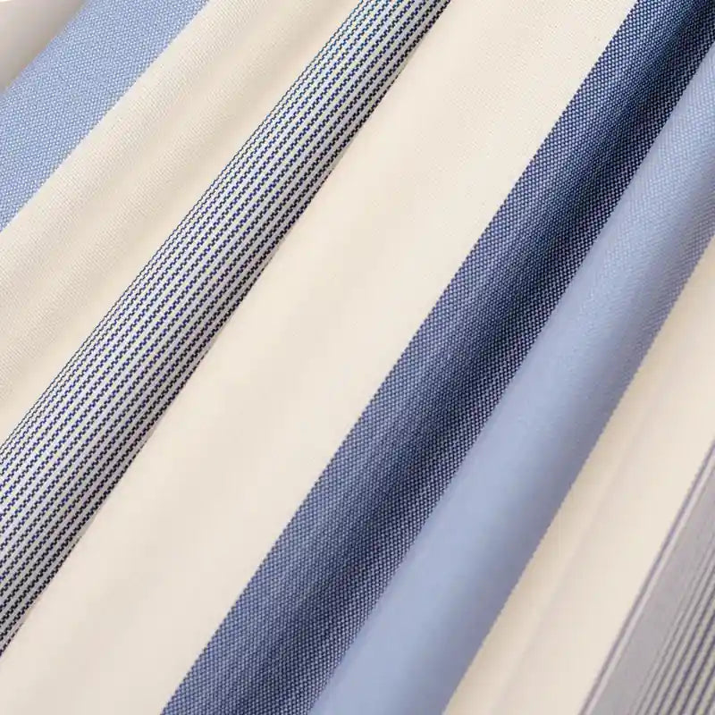 Domingo Sea Salt - Weather-Resistant Comfort Hammock Chair – blue and neutral stripe fabric closeup