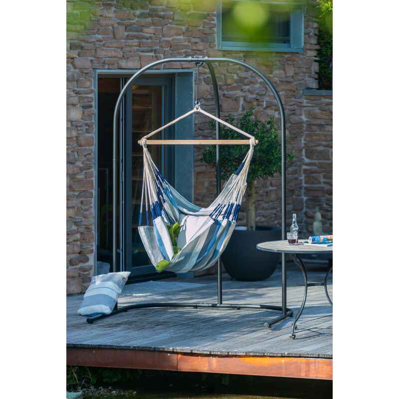Domingo Sea Salt - Weather-Resistant Comfort Hammock Chair – empty chair on a patio stand