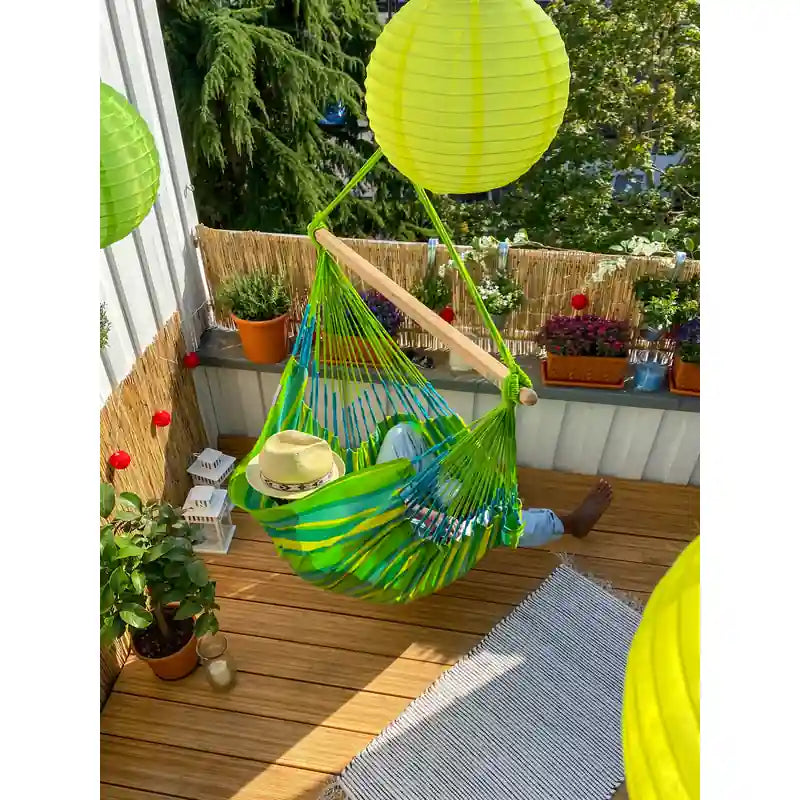Domingo Lime - Weather-Resistant Comfort Hammock Chair – overhead view of a balcony chair