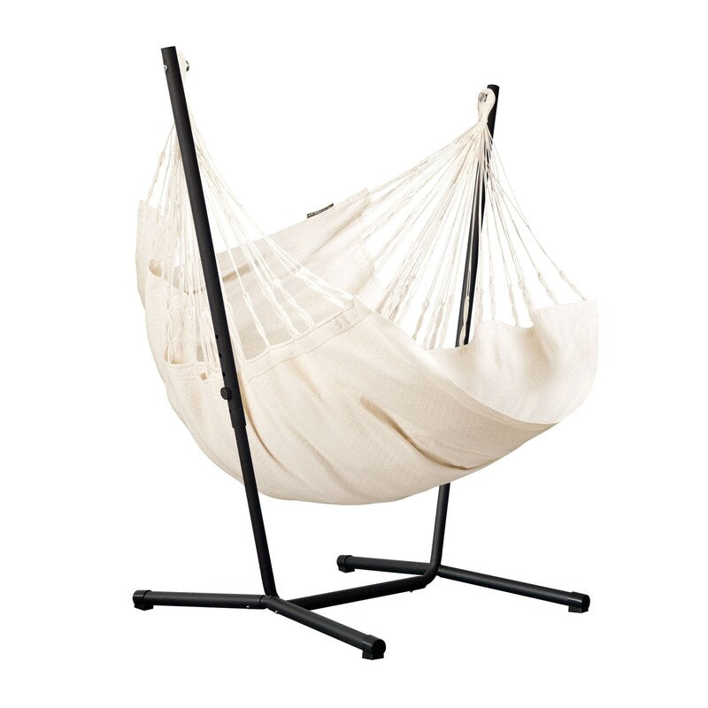 Fiji Organic Latte – Organic Cotton Basic Size Hammock Chair with Galvanized Steel Stand – complete chair and steel stand