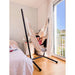 Fiji Organic Latte – Organic Cotton Basic Size Hammock Chair with Galvanized Steel Stand – seated kid beside a window