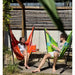 Fiji Outdoor Lime – Weather-Resistant Basic Size Hammock Chair with Galvanized Steel Stand – two seated users in garden chairs
