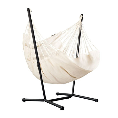 Fiji Organic Latte – Organic Cotton Comfort Size Hammock Chair with Galvanized Steel Stand – complete chair and steel stand