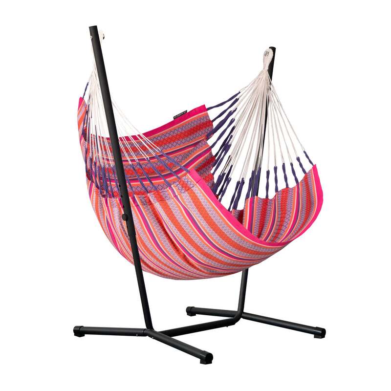 Fiji Organic Flamingo – Organic Cotton Comfort Size Hammock Chair with Galvanized Steel Stand – complete chair and steel stand