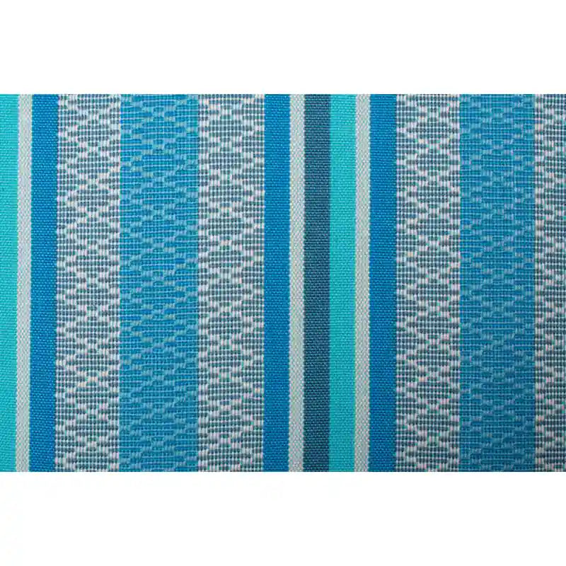 Fiji Organic Azure – Organic Cotton Comfort Size Hammock Chair with Galvanized Steel Stand – woven blue stripe detail