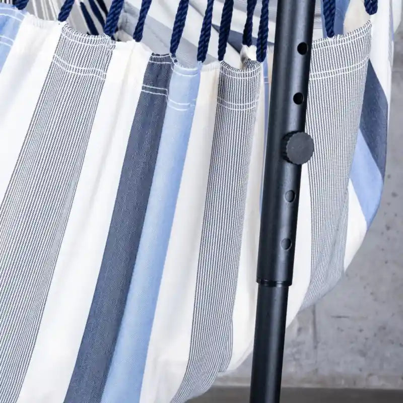 Fiji Outdoor Sea Salt – Weather-Resistant Comfort Size Hammock Chair with Galvanized Steel Stand – adjustable upright beside the chair fabric
