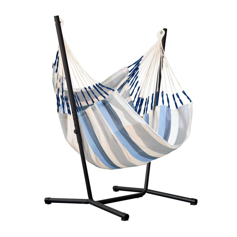 Fiji Outdoor Sea Salt – Weather-Resistant Comfort Size Hammock Chair with Galvanized Steel Stand – complete chair and steel stand