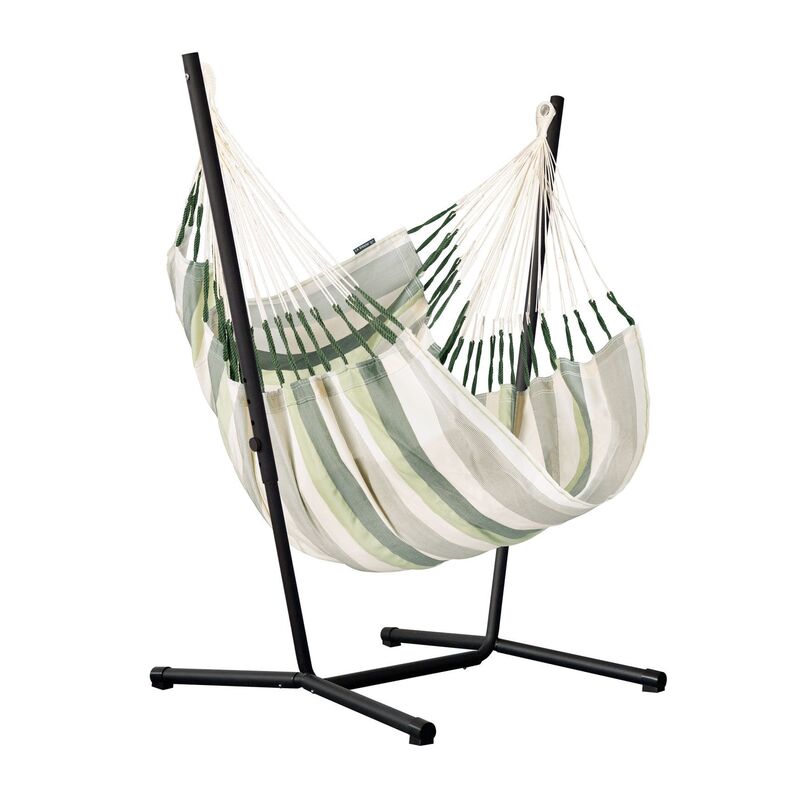 Fiji Outdoor Cedar – Weather-Resistant Comfort Size Hammock Chair with Galvanized Steel Stand – complete chair and steel stand