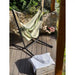 Fiji Outdoor Cedar – Weather-Resistant Comfort Size Hammock Chair with Galvanized Steel Stand – empty chair on a sunny deck
