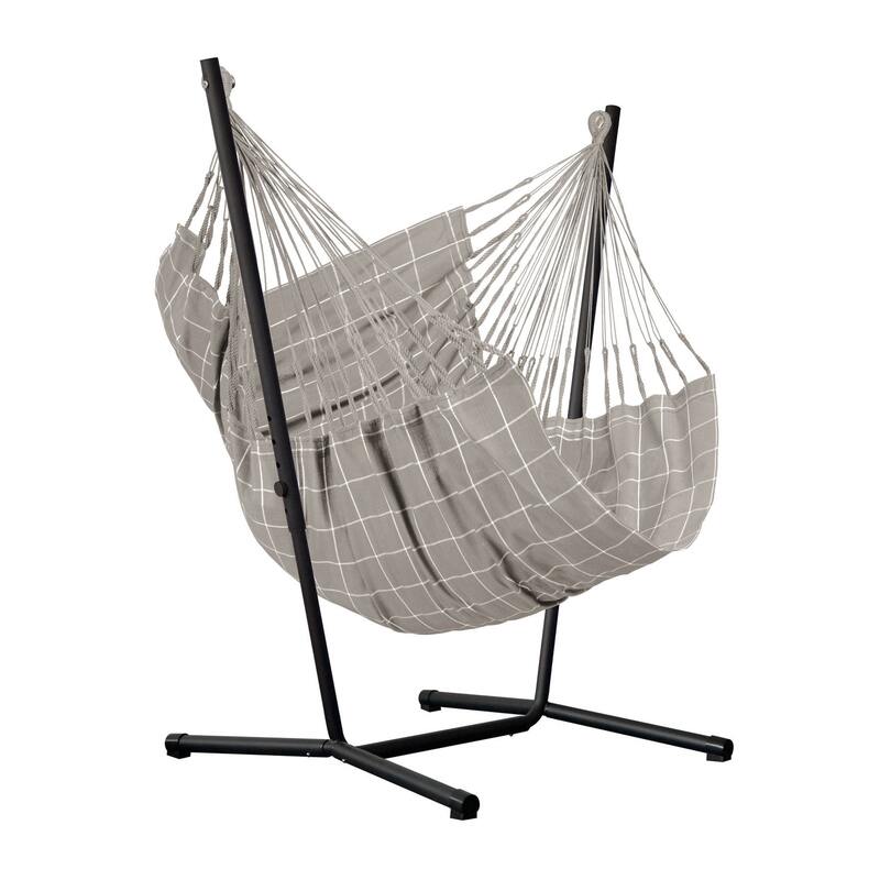 Fiji Outdoor Almond – Weather-Resistant Comfort Size Hammock Chair with Galvanized Steel Stand – complete chair and steel stand