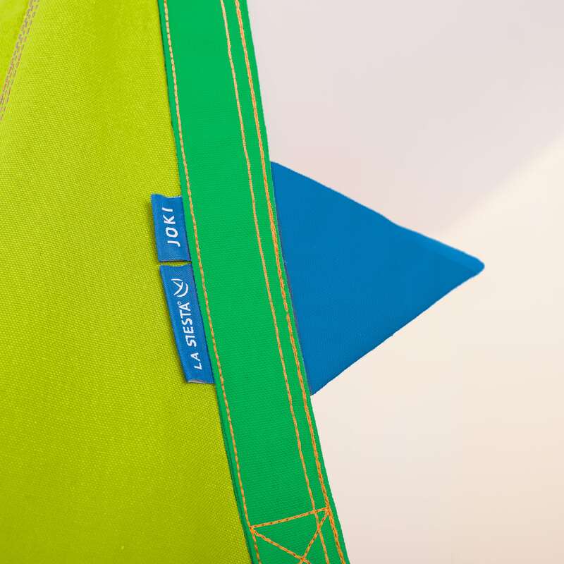 LA SIESTA Joki Froggy Kids Hanging Nest – blue fabric tab and seam detail
