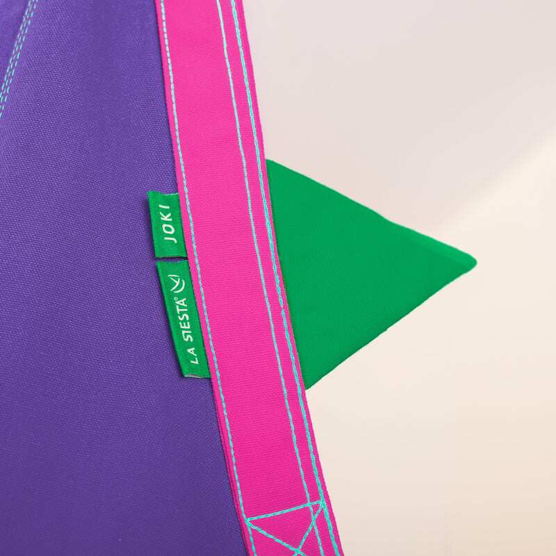 LA SIESTA Joki Lilly Kids Hanging Nest – green tab and pink seam detail