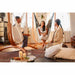 Udine Organic Latte - Organic Cotton Hammock Chair with FSC® certified Eucalyptus Stand – adults chatting beside the chair